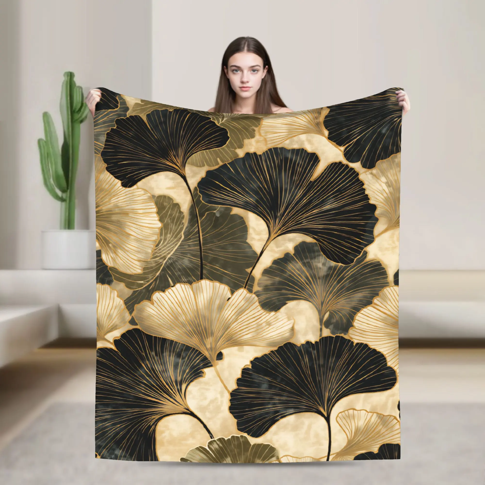 Ginkgo Leaves Blanket Quality Super Soft  Throw Blanket Winter Travel Home Decor Trend Bedspread