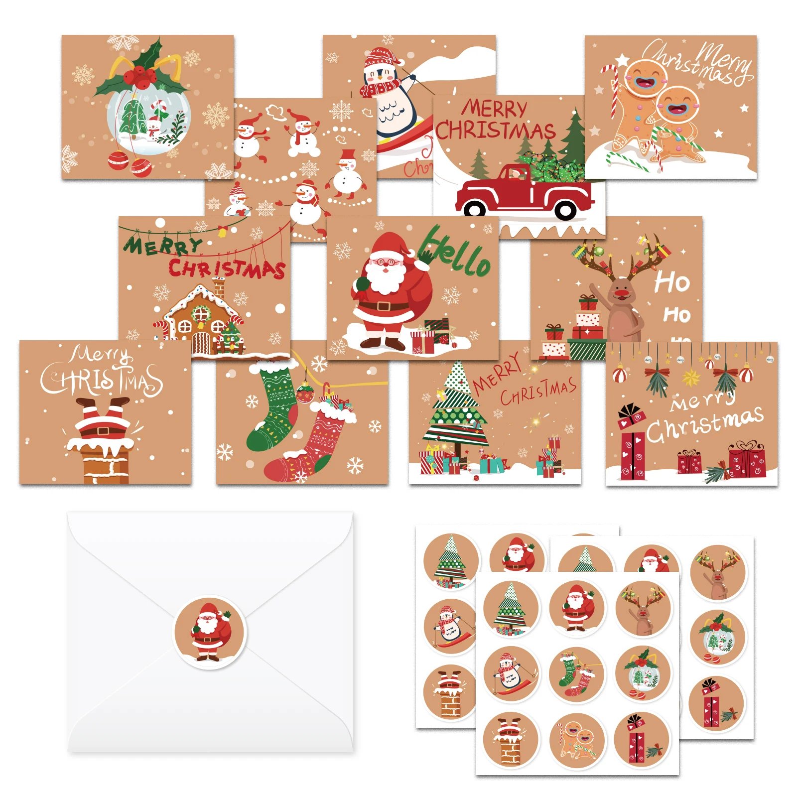26pcs Christmas Greeting Cards With Envelopes And Stickers Christmas Gift Decoration Cards Message Card For Xmas Party Supplies