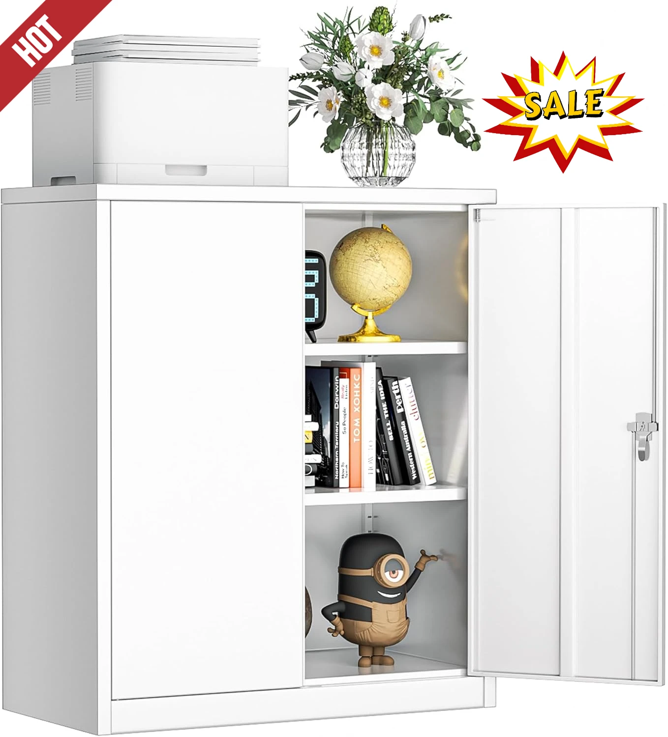 Metal Garage Storage Cabinets with Lock, 36" Lockable Storage Cabinet with 2 Locking Doors and 2 Adjustable Shelves, Small Steel