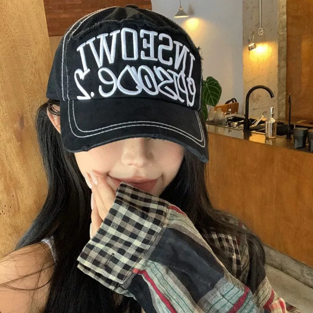 

Visored Cap Embroidered Embroidery Letter Baseball Cap Simple Fashion Sun Hat Cotton Retro Peaked Cap Girls