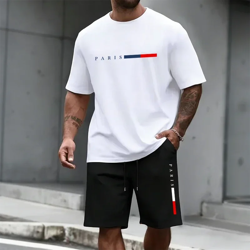 

Summer Men's Tracksuit O-neck T-shirts Sports Shorts 2 Pcs Set Daily Casual Short Sleeve Outfits Outdoor Jogging Male Sportswear
