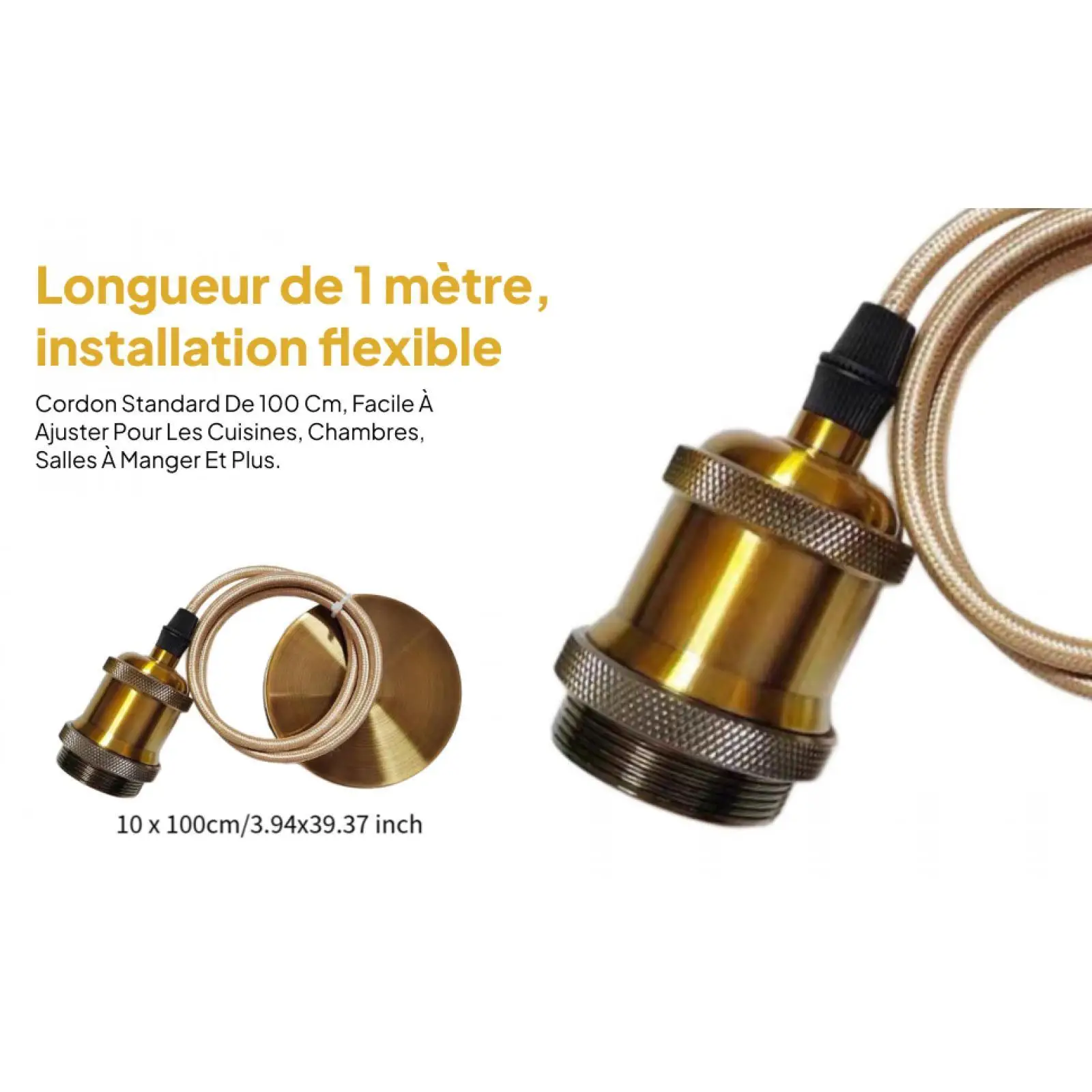Pendant Light Sockets with Foot Switch Aluminum Power Cord E27 Lamp Holder Extension Cable for Indoor Rooms