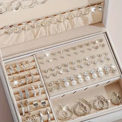 102/108Pcs Boho Geometric Twisted Hoop Earrings Exquisite Rhinestone Imitation Pearl Earrings Set Women's Elegant Party Jewelry