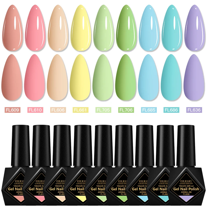 FOUR LILY 9 Pz/set 10ml Gel Colorato Smalto Per Unghie Rosa Rosso Neon Caffè Colore Gel UV Per Le Unghie Unghie artistiche Kit Manicure Forniture Per Unghie