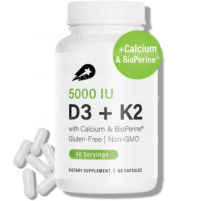 

Витамин D3 5000 МЕ и K2 MK7, высокоэффективная витаминная добавка для здоровья костей - 60 капсул