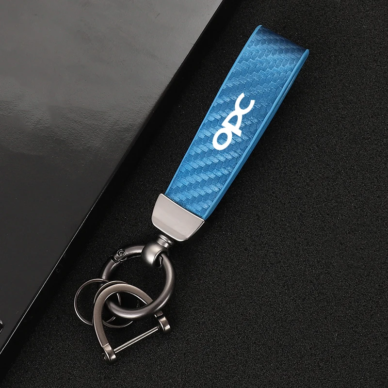 Car Carbon Fiber Leather Rope Keychain Key Ring for Opel OPC Car Accessories