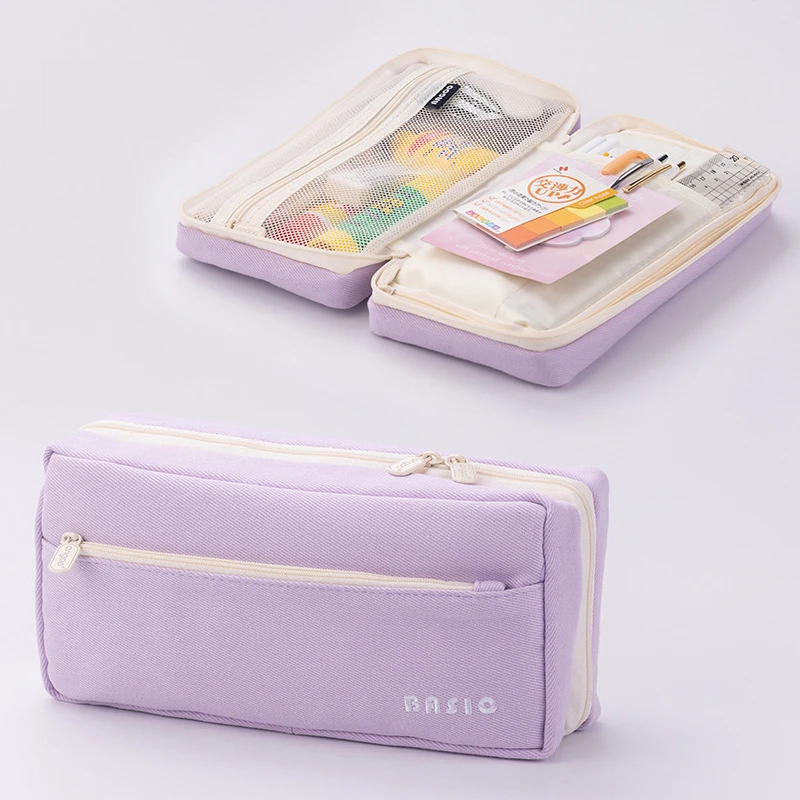 

9.05*4.33in Large Purple Pencil Bags Pencil Cases Pouch for Pencil for Girls Soft Touch Cosmetic Bag School Office Supplies