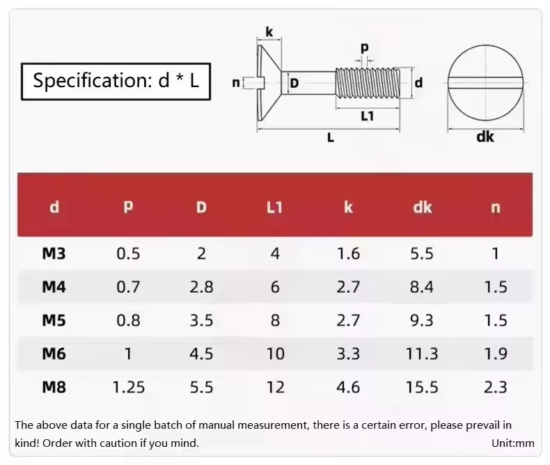 304 Stainless Steel M2.5 M3 M4 M5 M6 M8 Slotted Flat Countersunk Captive Panel Screws Half Thread Anti-loosening Bolts