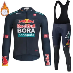 Maillot de cyclisme thermique Smile pour homme, uniforme de vélo de route, bavoir, ensemble Red Bull, chemise professionnelle VTT, vêtements de cyclisme d'hiver, 2024