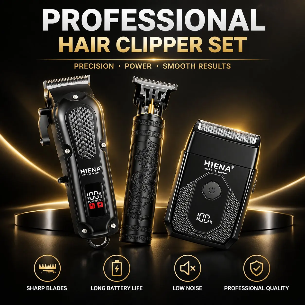 Hair Clippers for Men with LED Display, 4-Piece Cordless Grooming Kit with Hair Clipper, Beard Trimmer, Foil Shaver & Nose Trimmer, Complete Set for Home Barber