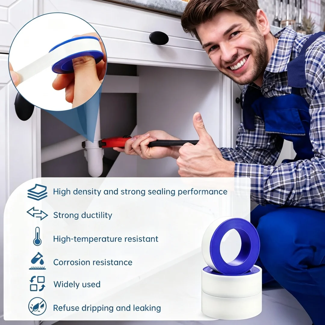10 Rolls Premium Plumbers Tape, Teflon Tape, PTFE Thread Seal Tape, High-Density Thread Sealant, for Shower Head, Water Pipes