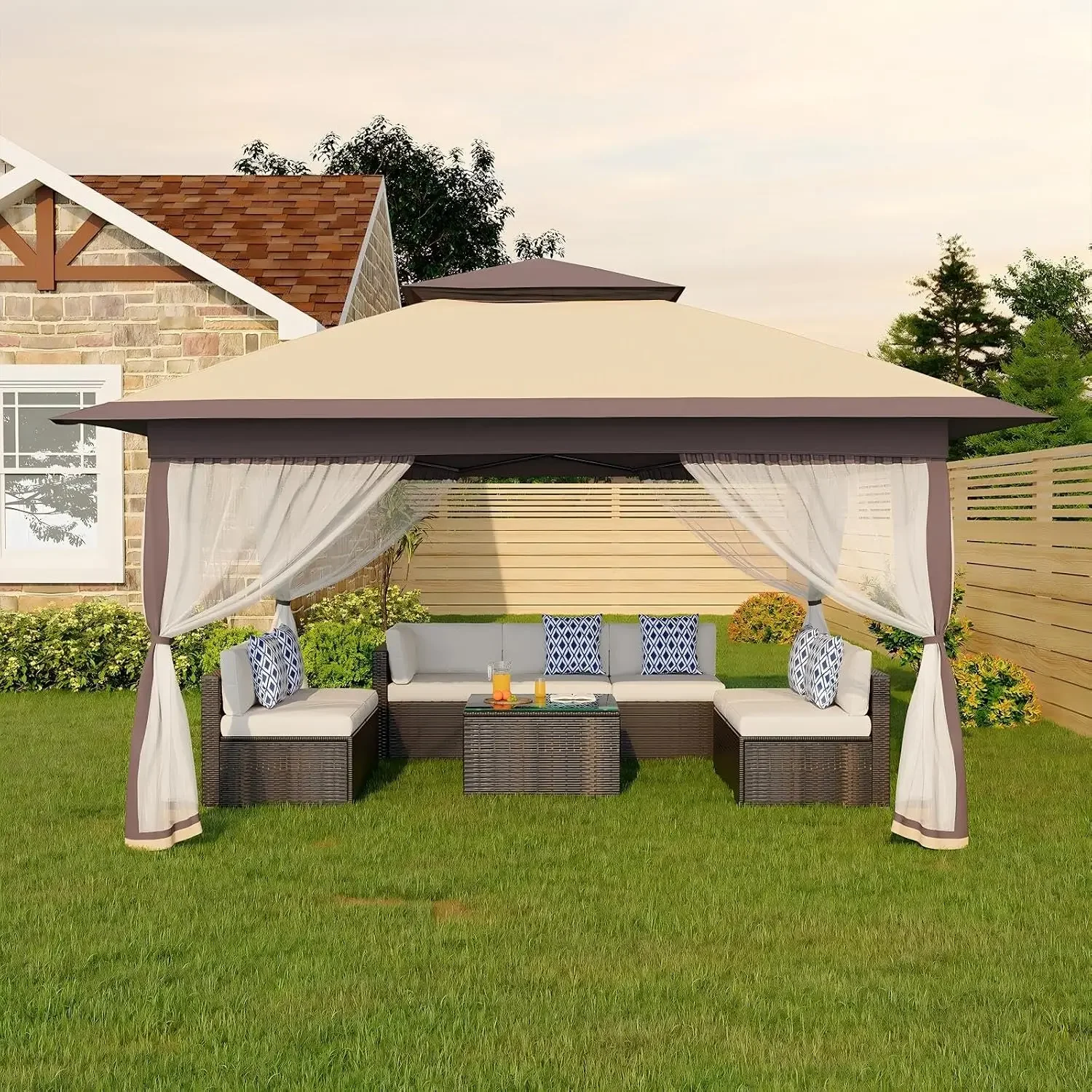 US Shipping Brand new Canopy Tent 13x13 ft, Pop Up Gazebo One-Push Setup with 4 SandBags for Backyard Parties and BBQs, Mosquito