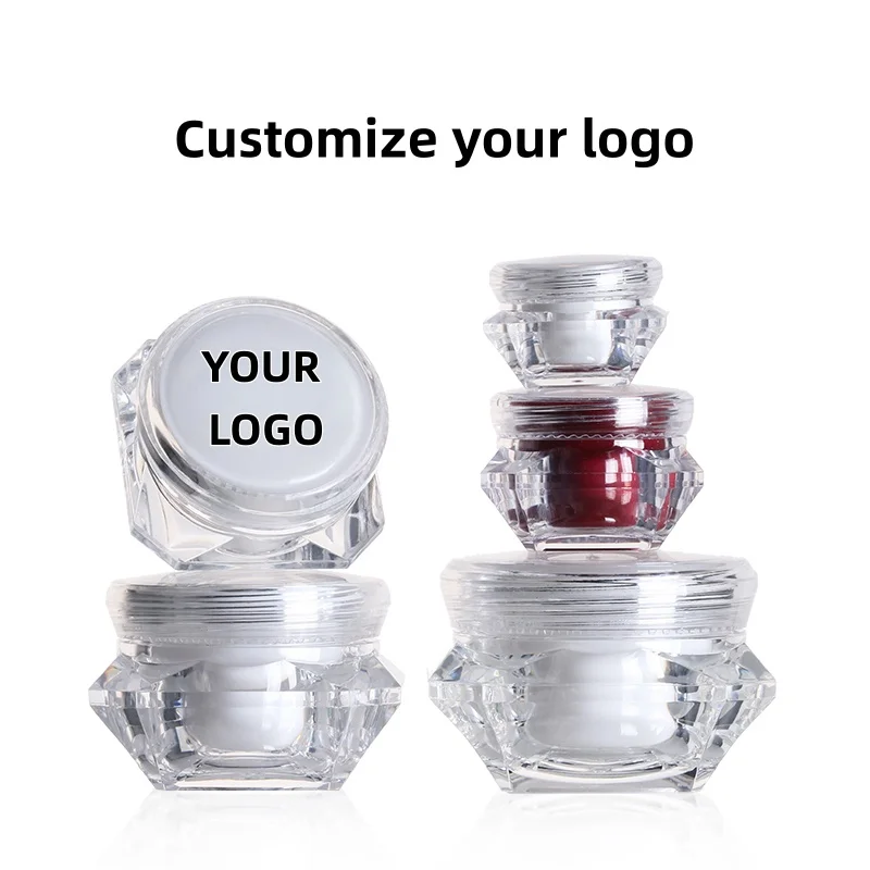 

【Logo Custom】50Pcs Customized Diamond Acrylic Jar 5g 10g 15g Empty Refillable Pot Container for Makeup Cream Screw Top Cosmetics