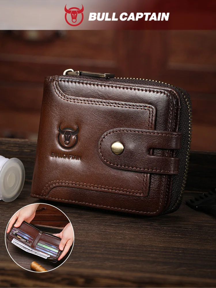 Genuine Leather men's multi-functional short zipper Wallet retro driver's license card Holder Coine purse card holder wallet
