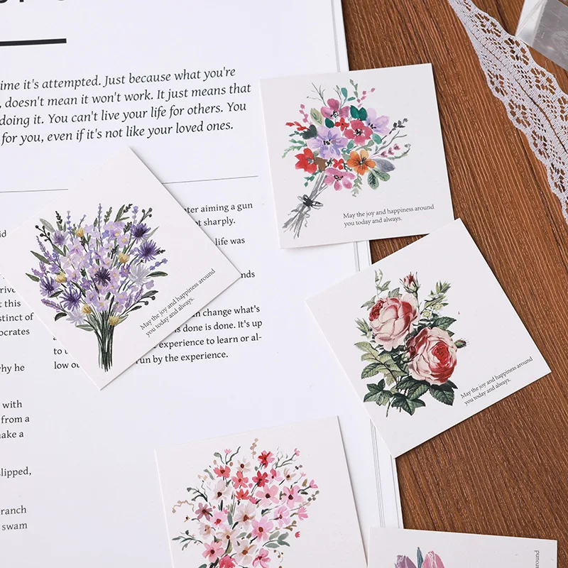 50pcs/pack Vintage Flowers Wish Cards 6cm Small Business Decorative Cards for Retailer Bag, Business Package Insert, Baking Box