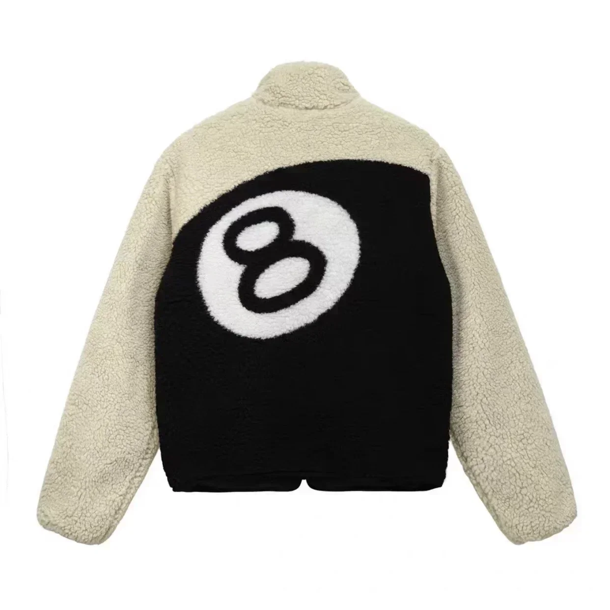 Black 8 Billiards Print High Street Fashion Casual Baseball Jacket Spring and Autumn Thickened Double Sided Lamb Fleece