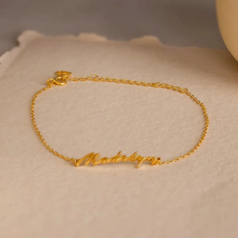 Personalized Cursive Name Bracelet,Custom Handwritten Name Bracelet,304 Stainless Steel Chain Customized Women Jewelry