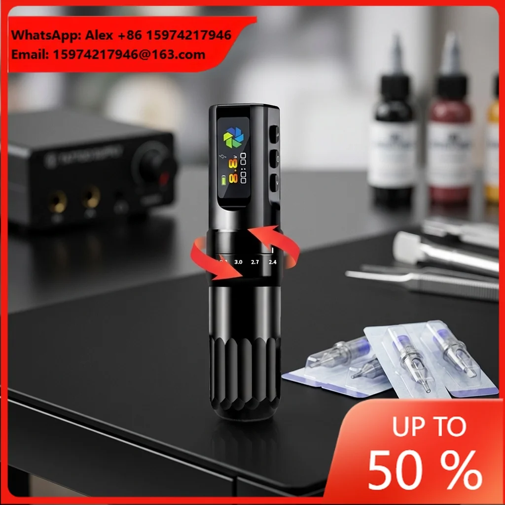 Professional Electric Wireless Tattoo Machine Pen Rotary Tattoo Adjustable Stroke Aluminum Alloy 10000 RPM 2000mAh Rechargeable