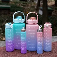 3pcs Leak-Proof Sports Water Bottles: Spill-Proof, Straw-Enabled, Time-Marked, Motivational for Office, School, Gym, and Workout