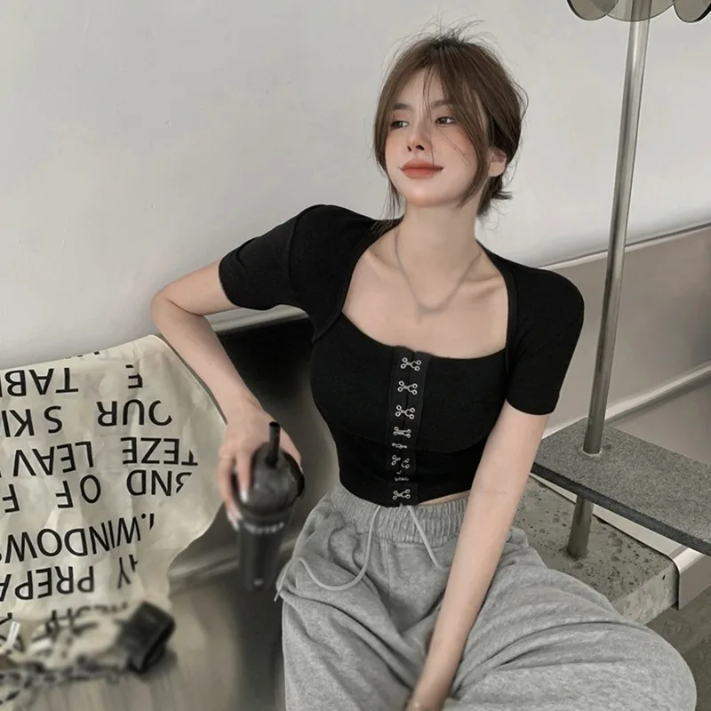 T-Shirts For Women  Crop Tops Gothic Short  Sleeve Female Punk Style Shirt Grunge Fairycore Streetwear Slim Outfit Harajuku