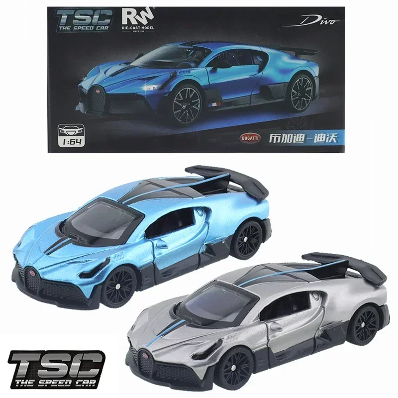 TSC 1/64 Bugatti Divo Carbon Grey/Metal Blue Car Alloy Toys Motor Vehicle Diecast Metal Model Kids Xmas Gift Toys for Boys