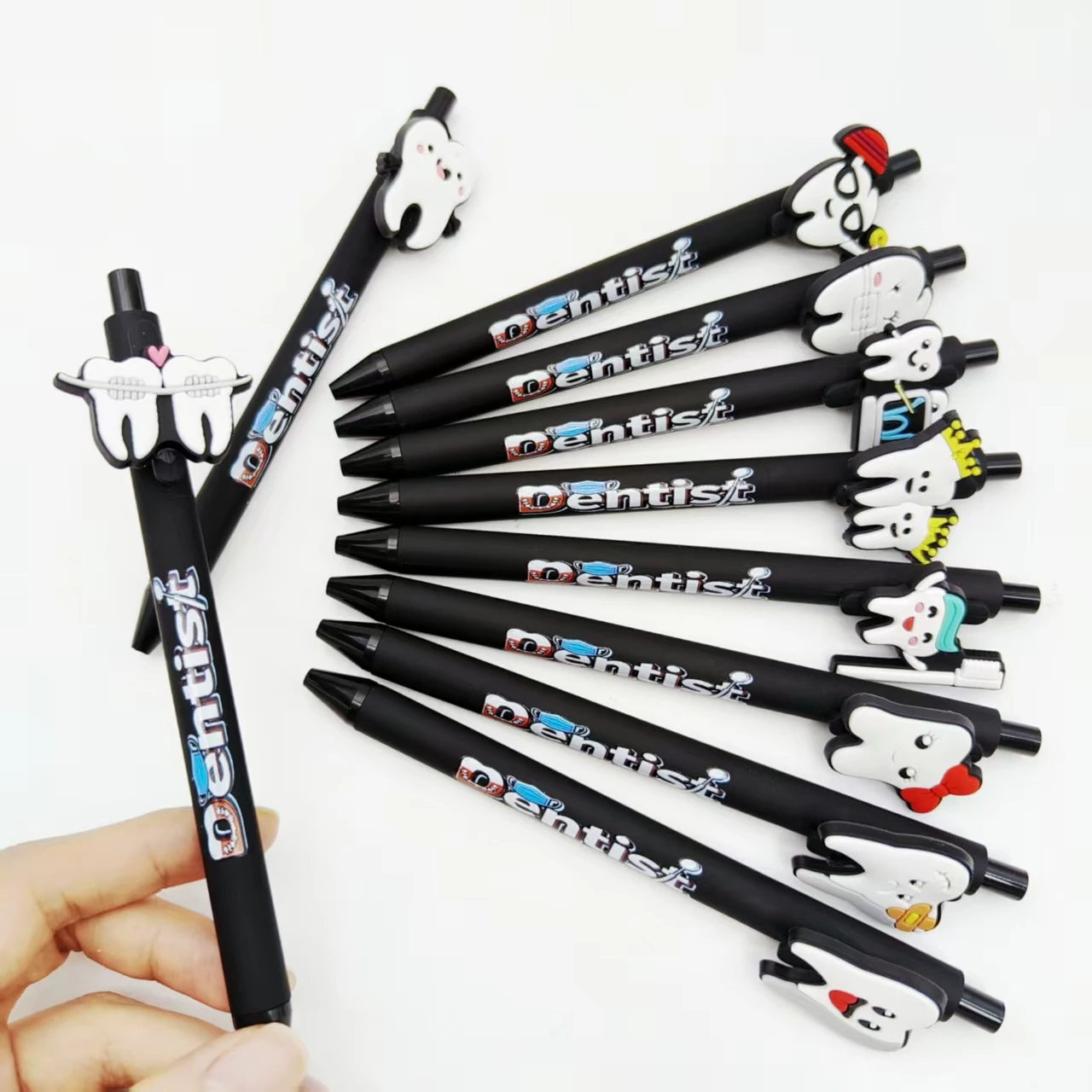7Pcs/12Pcs World Love Tooth Day Themed Ballpoint Pen Black Series Printed Teeth Modeling Gel Pen