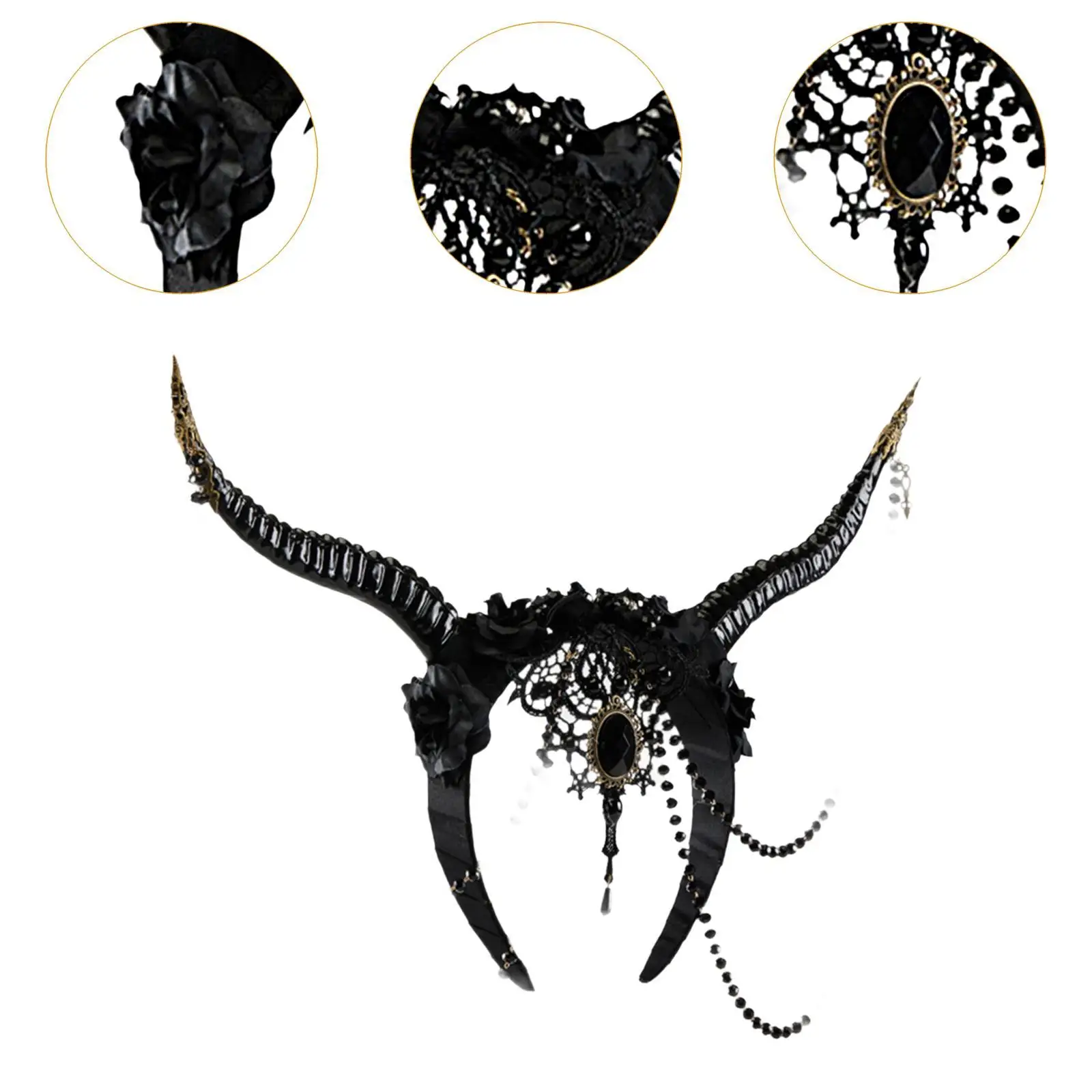 ผู้หญิงปีศาจแถบคาดศีรษะผมกอธิคแอนเทลอปอุปกรณ์เสริมคอสเพลย์ยางรัดผมสำหรับคอสเพลย์ที่คาดผมฮาโลวีนแถบคาดศีรษะเครื่องสวมศีรษะ