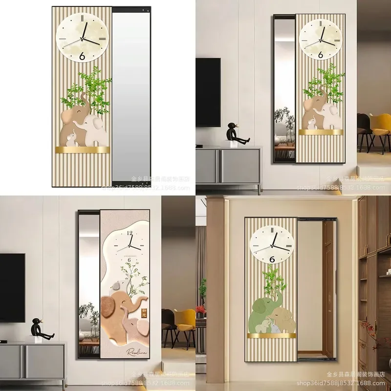 Cartoon Elephant Family Sliding Mirror Full Body Dressing Glass for Bedroom Hallway Porch Decor Wall Mounted Makeup Reflector