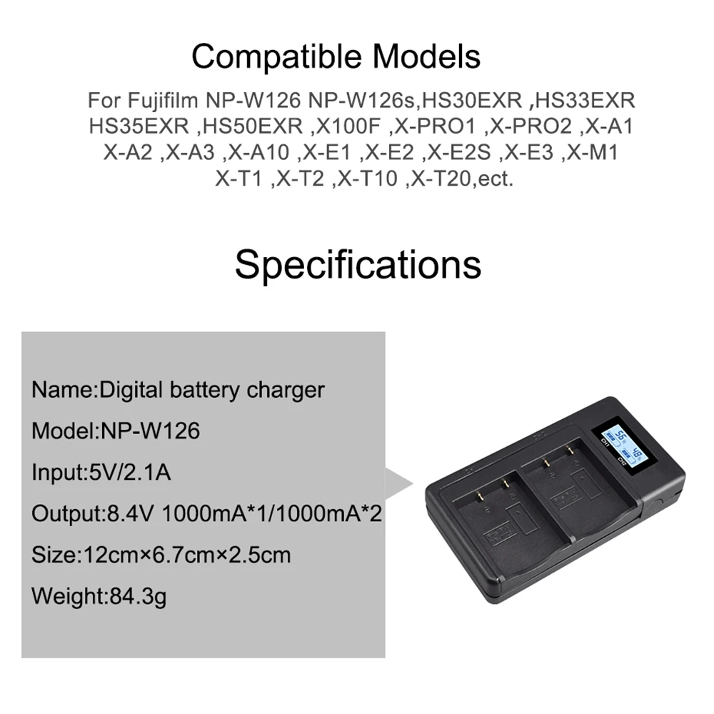 NP-W126 np W126 NP-W126S W126S液晶usb充電器fujifil富士X-Pro1 XPro1 XT1 XT3 XA5 XT20 XT2 XT10 XE3 X100F X-PRO2バッテリー