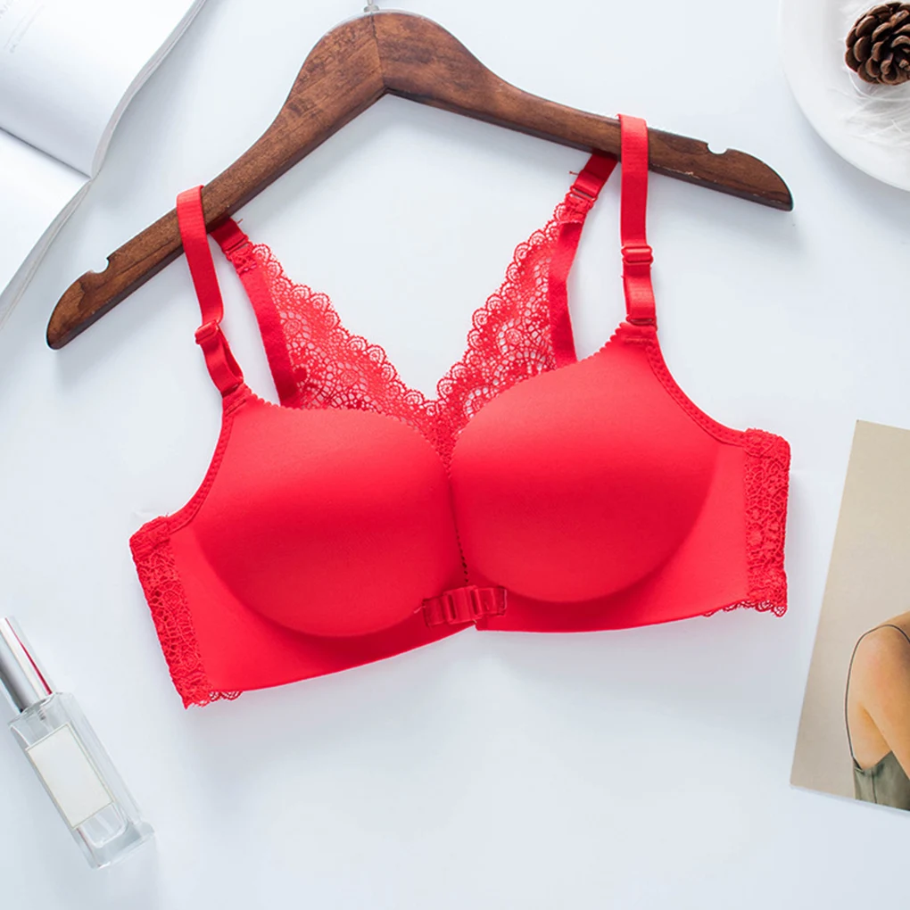 シームレスブラ フロントオープン レース下着 ワイヤーフリー セクシー 通気性 ブラレット レーサーバック、グリーン、32/70