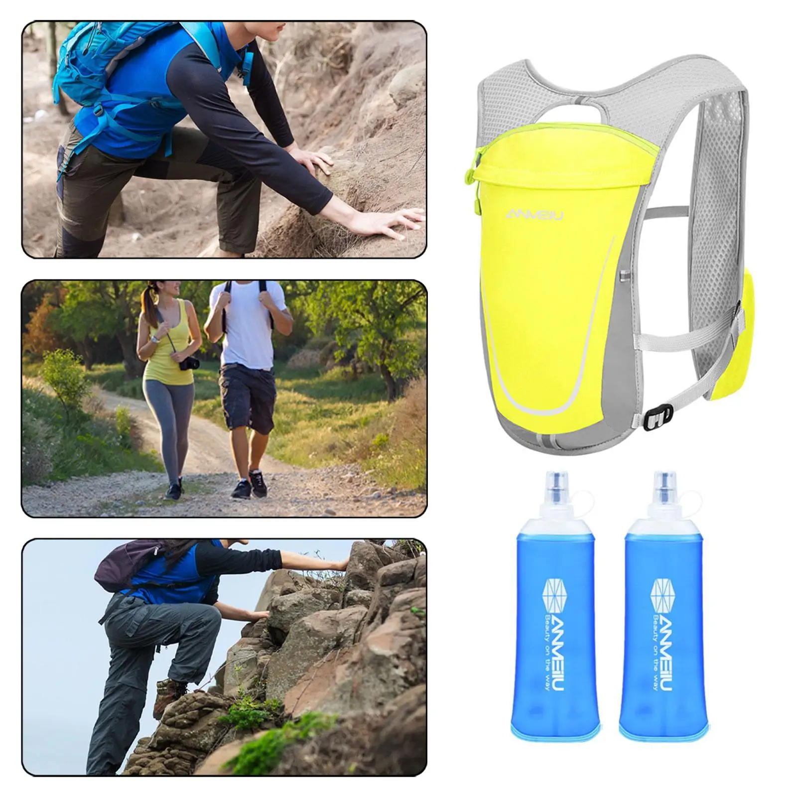 Vest with 2Pcs Water Bladders Bag Running Vest Pack for Jogging Biking Outdoor Mountaineering