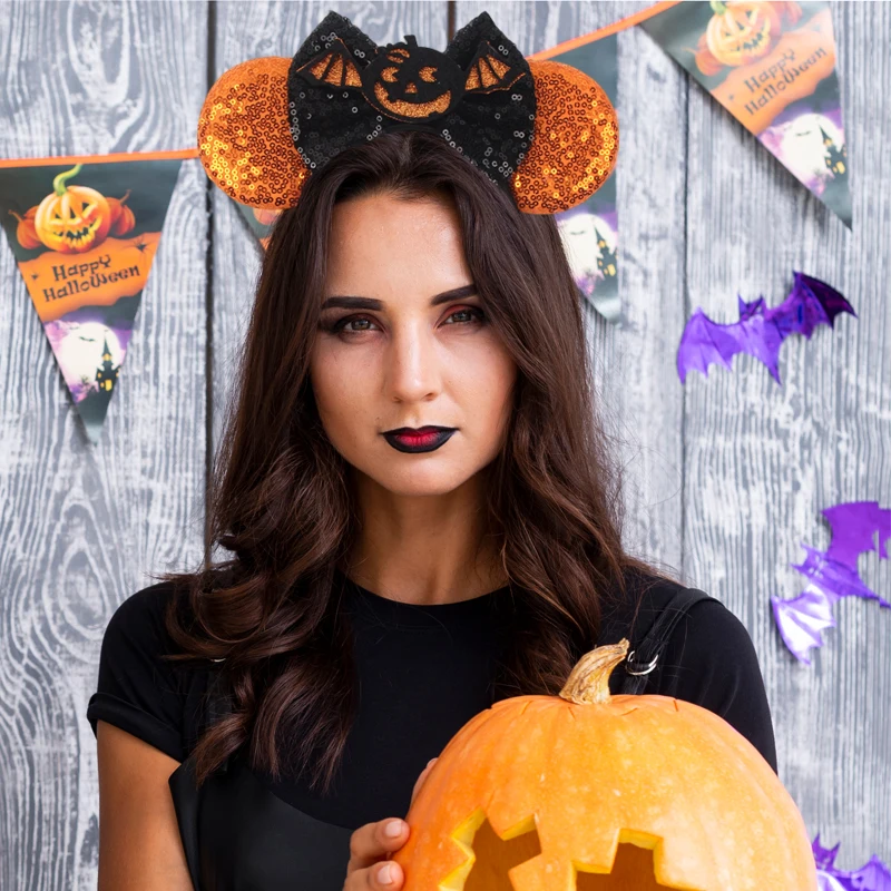 1 Stück Halloween Spaß-Haarreif mit Niedlichem Kürbis- und Fledermausmuster, Mausohren-Stirnband, Geeignet für Festivalpartys, Geschenk für Mädchen, Haaraccessoires – Detail 6