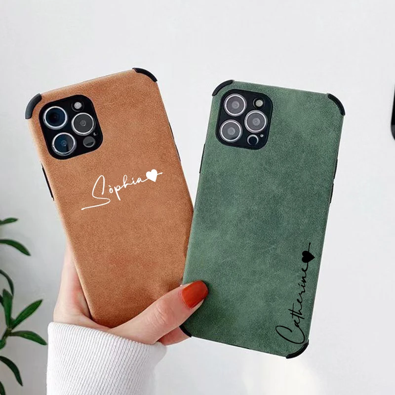 15 Pro Max Case Personalised Customized DIY Name Soft Lambskin Leather Luxury Cover For iPhone 11 12 13 14 15 Pro Max Gifts