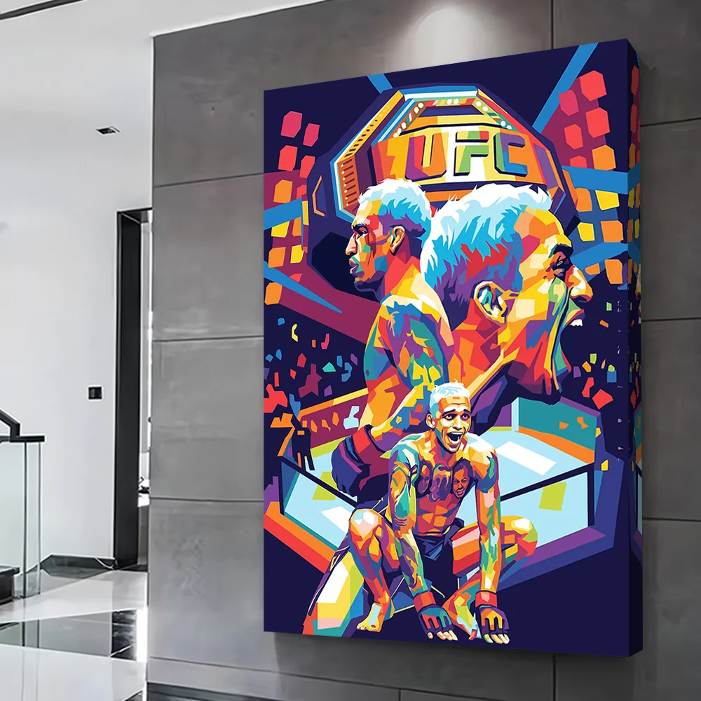 Charles Oliveira Boxer Colorful Art Printing Poster Custom Pictures Wall Art Canvas Painting Gift for Gamer Decoration Wand Deko