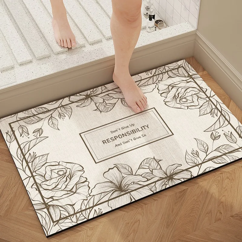 

Bathroom Carpet American Flower Style Water-absorbent Quick-drying Floor Mat Toilet Door Mats Diatom Mud Non-slip Anti-fall Rug