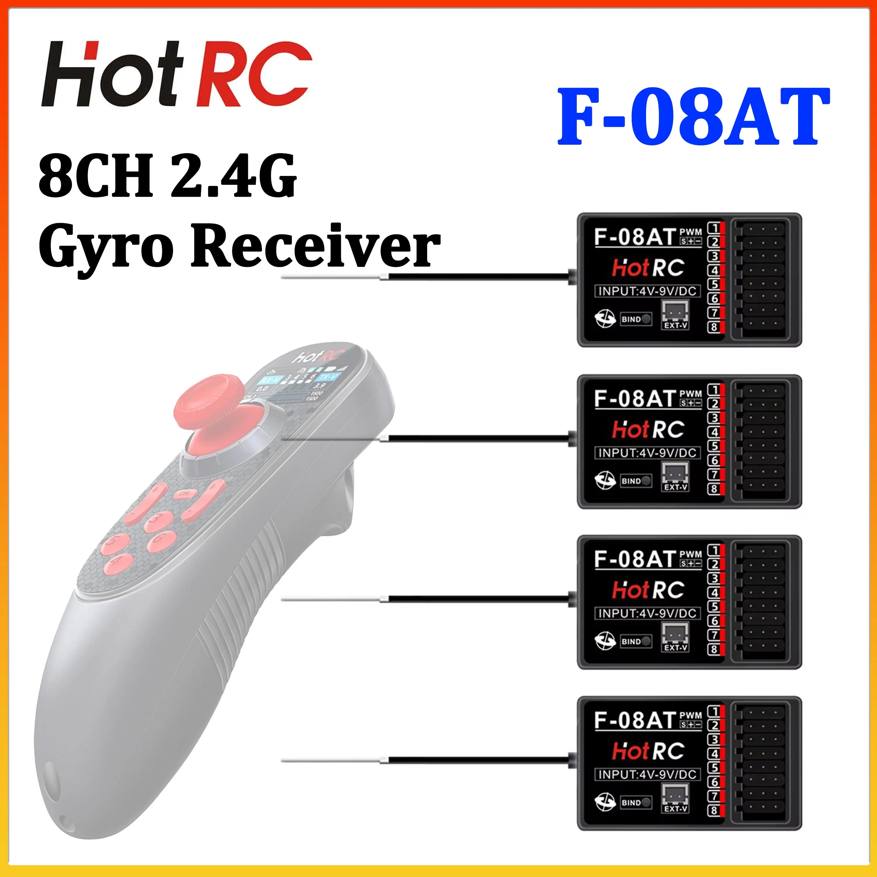HOTRC F-08AT 8CH Receiver Built-in Gyro 2.4GHz PWM Voltage Return for RC Car Boat Tank CT6A CT8A HT8A DS650 DS800 Transmitter