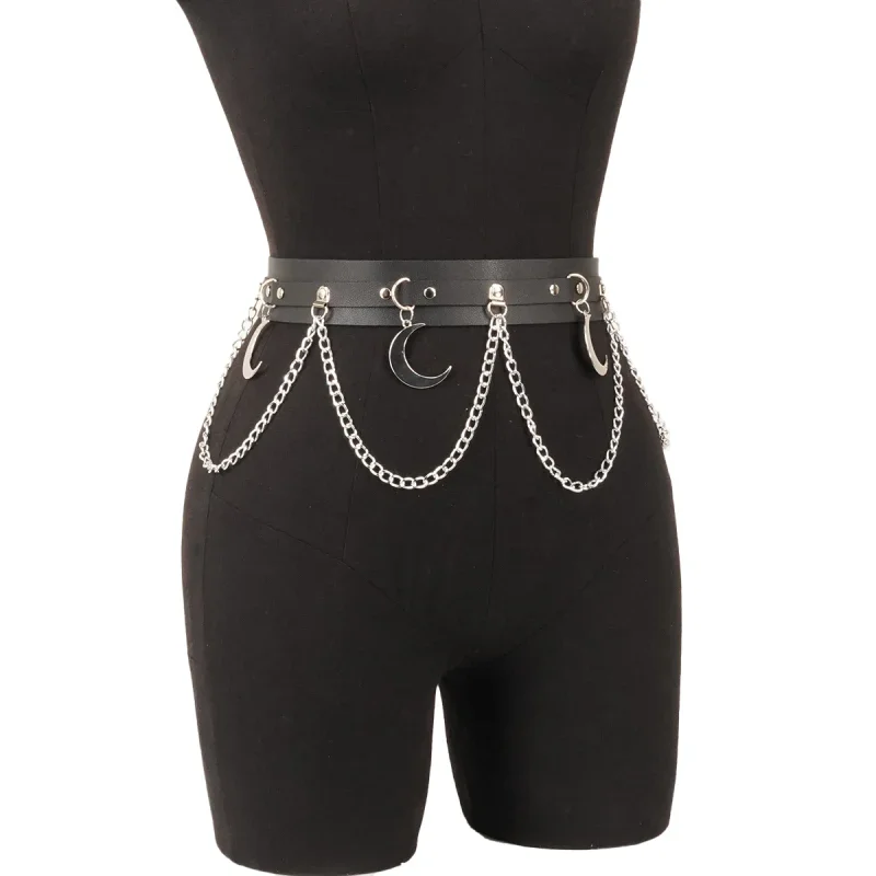 고딕 벨트 여성용 와이드 벨트 체인 술 초승달 액세서리 휴일 파티 착용에 적합