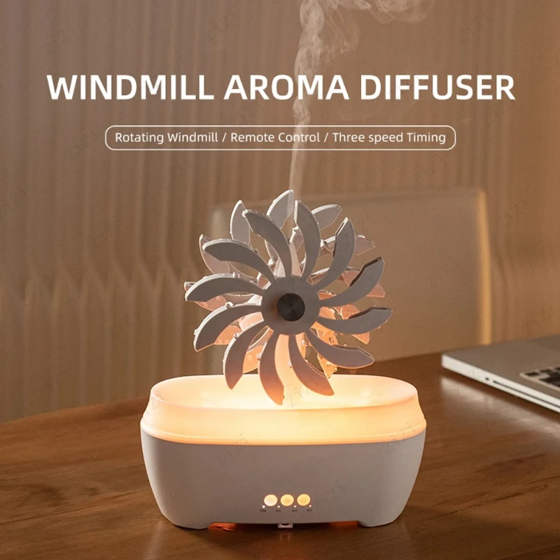 Creative Raindrop Windmill Essential Oil Diffuser Colorful Atmosphere Light Remote Control Humidification Aromatherapy Machine