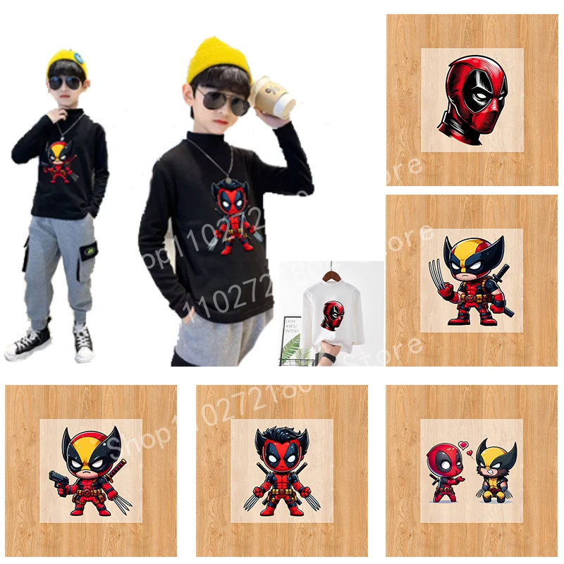 Deadpool & Wolverine การออกแบบของตัวเองแพทช์เหล็กบน Transfer สําหรับเสื้อผ้า DIY ล้างทําความสะอาดได้เสื้อยืดความร้อนสติกเกอร์ยี่ห้อแพทช์ความร้อน