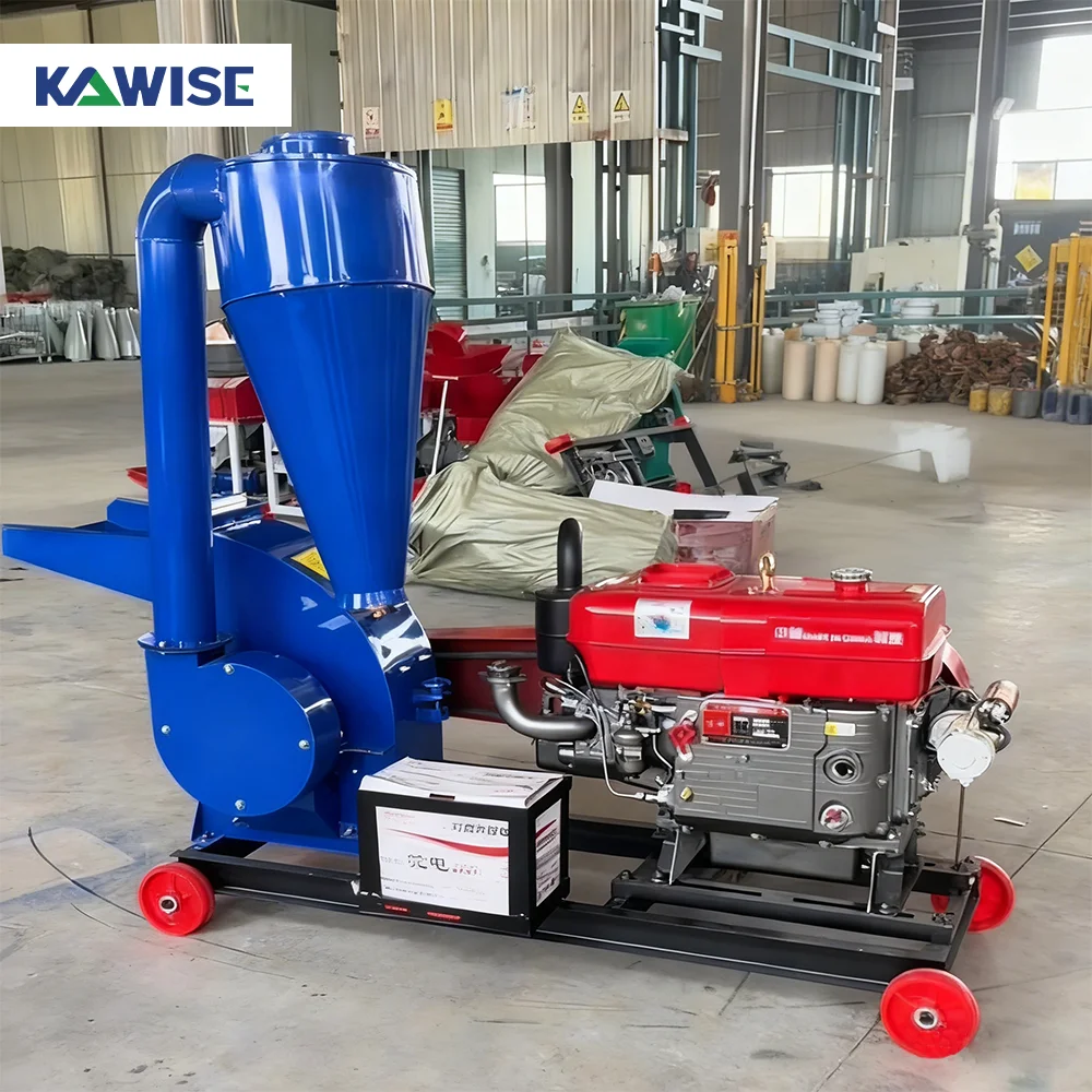 AIROW Durable Diesel Powered Hammer Mill for Corn Maize Wheat Grain and Straw Crushing High Capacity Feed Processing