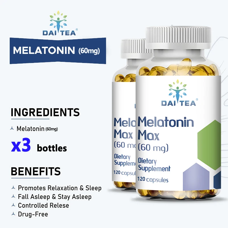 Daitea Melatonin Capsules 60MG - Relieve Insomnia, Help Improve Sleep Quality, Reduce Waking Time, Help Deep Sleep