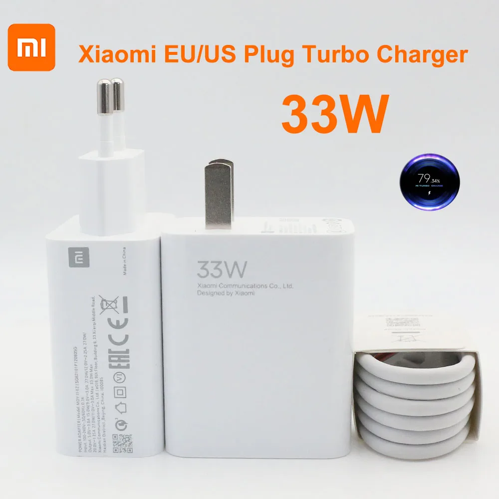 

Зарядное устройство 33wXiaomi EU/US, оригинальный кабель типа C для Xiaomi Redmi Note 9 Pro POCO X3 Nfc Mi 10 9 9t Pro Note 10 10X LITE