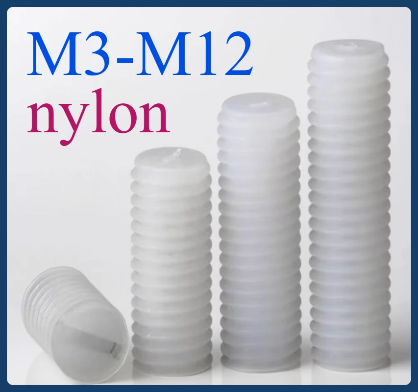 

White Nylon Plastic Insulated No Head Headless Screw Slotted Flat Point End Grub Bolt Set Screw M3 M4 M5 M6 M8 M10 M12