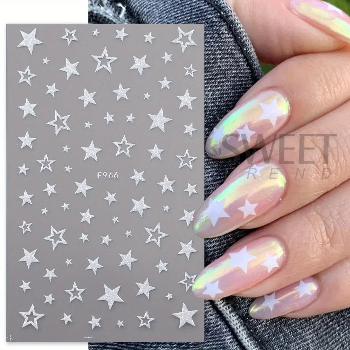 3 pezzi adesivi per unghie olografici glitterati Shimmer cuore bianco stella farfalla design decalcomanie 3D cursori tema kawaii manicure decor