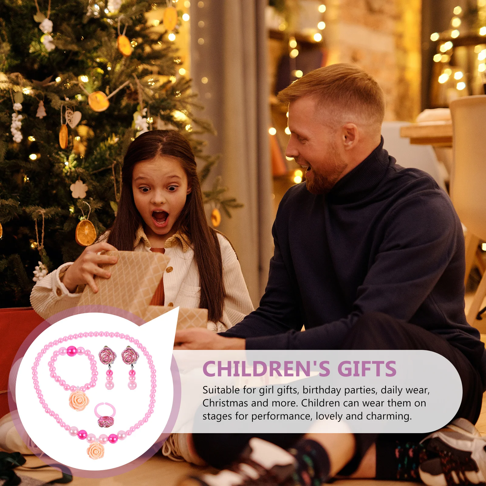 

1Set Baby Jewelry Set Sweet Necklace Bracelet Ring Earrings Cute Girl Party Wear Gift Kid Pearl Jewelry Set Baby Bracelet