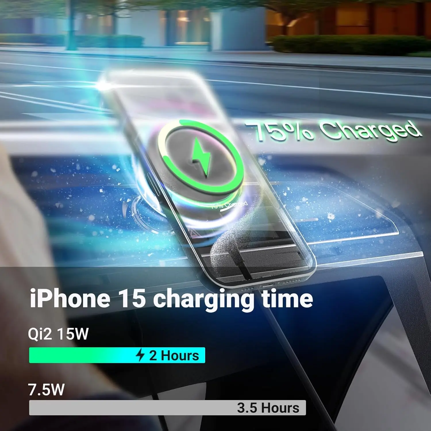 2025 New Car Charger, 15W Qi2 Magnetic Wireless Fast Charger with Ice Cooling Fan, Foldable Dashboard Car Mount Wireless Charger