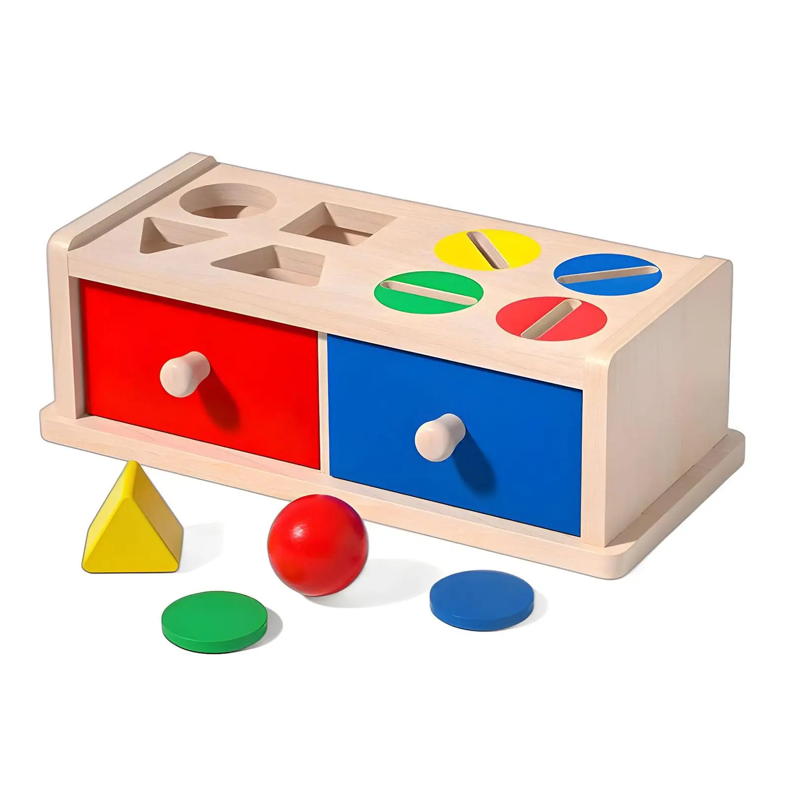 Wooden Object Colorful with Drawers Shape Matching Ball Drop Box Educational Toy for Game Interaction Teaching Activity Birthday