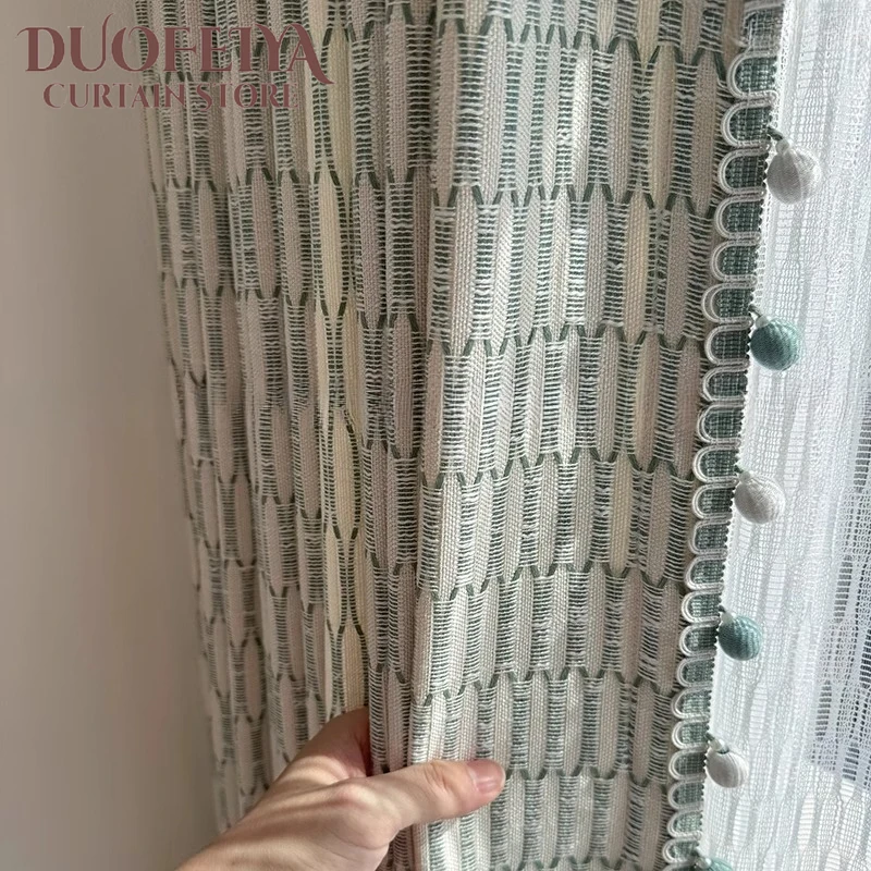 

French Cream Lake Blue Blackout Curtains for Living Room Bedroom Dining Jacquard Customized Children's Room Custom White Tulle