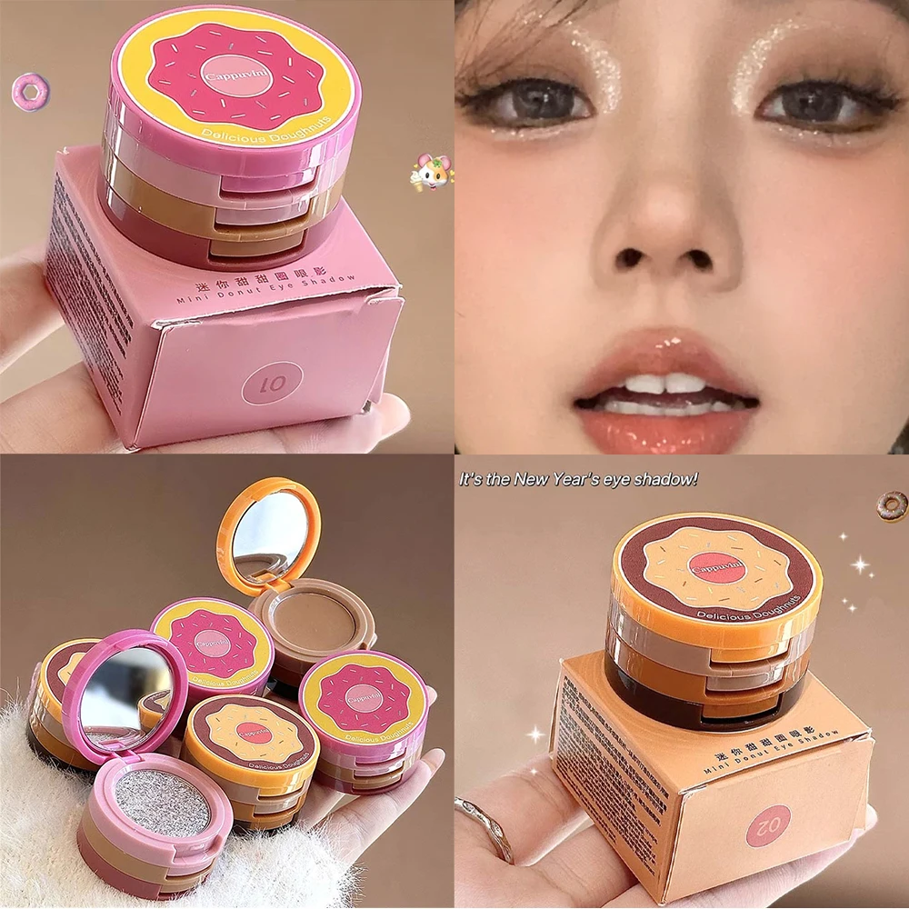 3-in-1 Matte&Pearlescent Texture Glitter Eyeshadow Highlighter Contouring Makeup Palette 3-layer Brighten Shadow Cute Palette