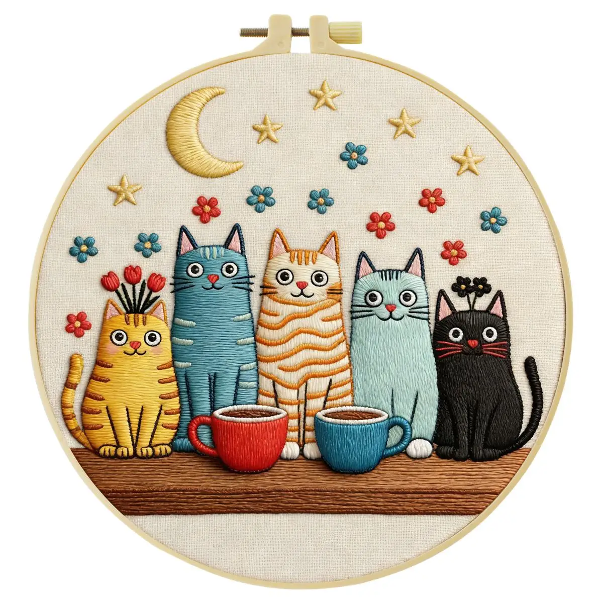 1 Stück 20X20CM/15X15CM 7,87/6,3 Zoll Niedliches Katzen-Stickerei-Starter-Kit DIY-Kit DIY-Stickerei-Set Handarbeiten Nadelkunst Nähkunst – Detail 3